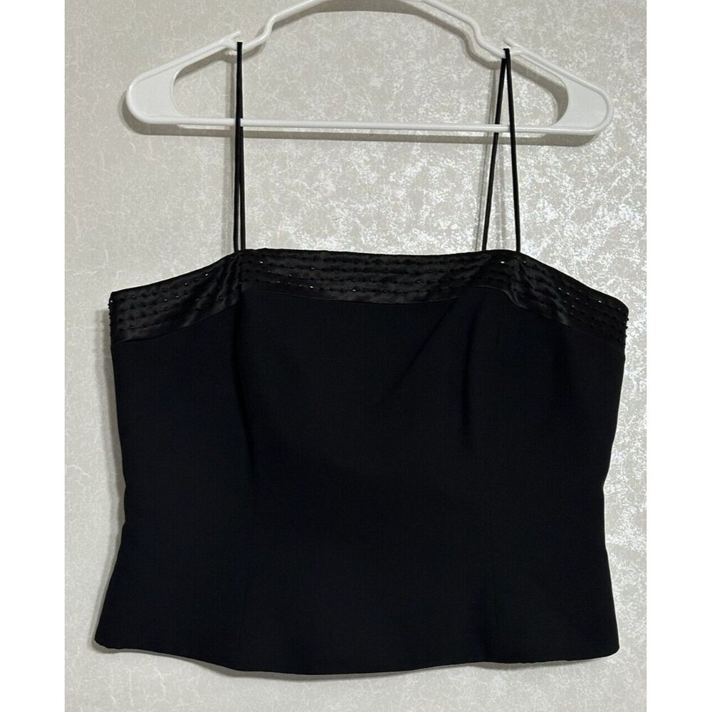 JS Collections Solid Black‎ Spaghetti Strap Boning Beaded Lined Dressy Top Sz 10